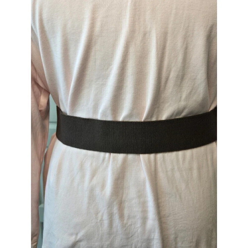 TALBOTS WIDE STRETCH LEATHER STATEMENT BELT COCO BROWN BRASS BUCKLE WOMEN OS